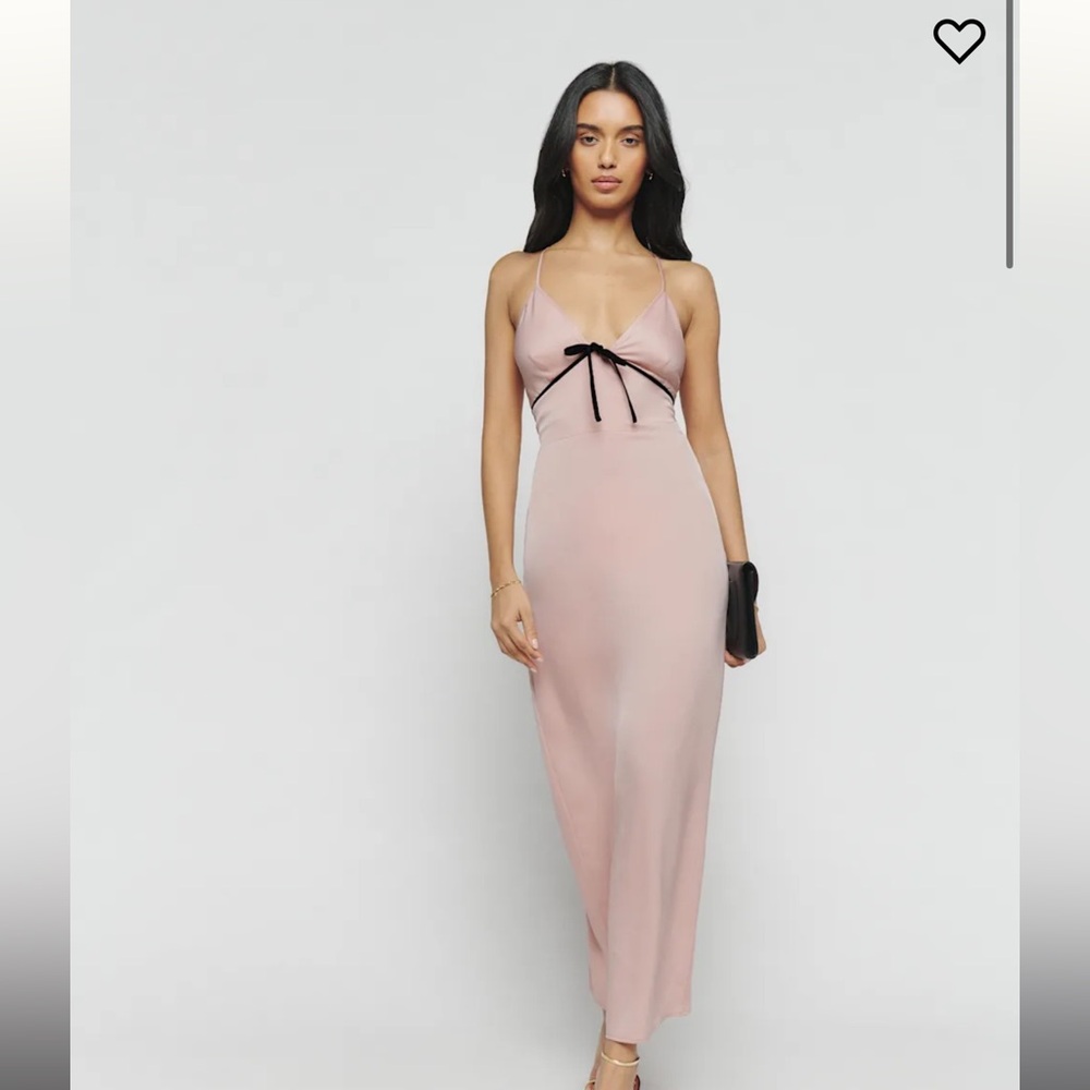Reformation Pink Plunge Neck Sleeveless Gown